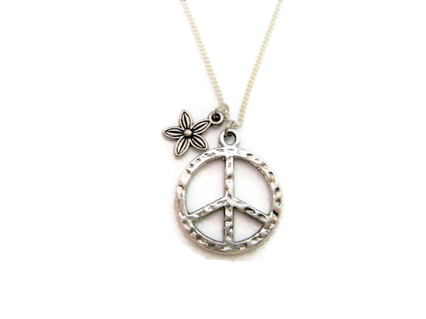 Peace Sign Necklace Peace Flower Necklace Peace Sign Jewelry Peace Jewelry Flower Jewelry