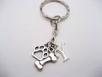 Dog Bone Keychain, Dog Initial Paw Keychain, Dog Lovers Keychain, Personalized Pet Lovers Gift, Dog Bone Paw Keychain, Customized