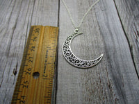 Big Moon Necklace Crescent Moon Necklace Intricate Boho Witchy Moon Jewelry