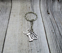 Dog Bone Keychain, Dog Initial Paw Keychain, Dog Lovers Keychain, Personalized Pet Lovers Gift, Dog Bone Paw Keychain, Customized