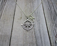 Compass Necklace Initial Personalized Travel Jewelry, Customized Compass Jewelry Mothers Necklace Graduation Gifts For Her Compass Charm