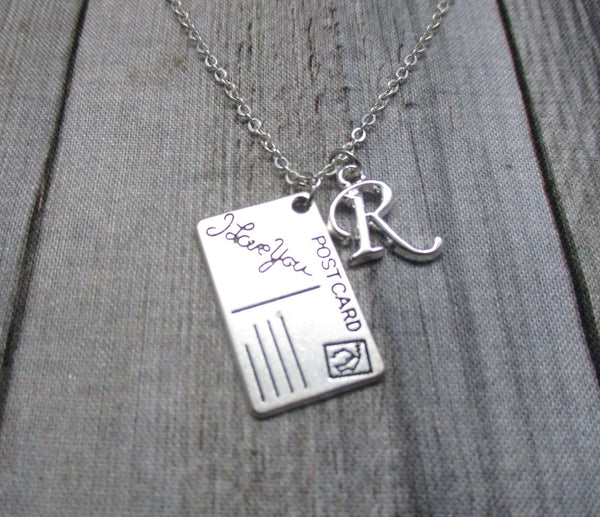 Postcard Necklace, Initial Necklace, Customized Personalized Gifts I  Love You Jewelry