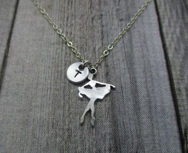 Silver Ballerina Necklace Personalized Gifts Customized Hand Stamped Letter Initial Dancer Gift for Her