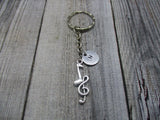 Music Note Keychain Musicians Gift Hand Stamped Inital Personalized Gifts