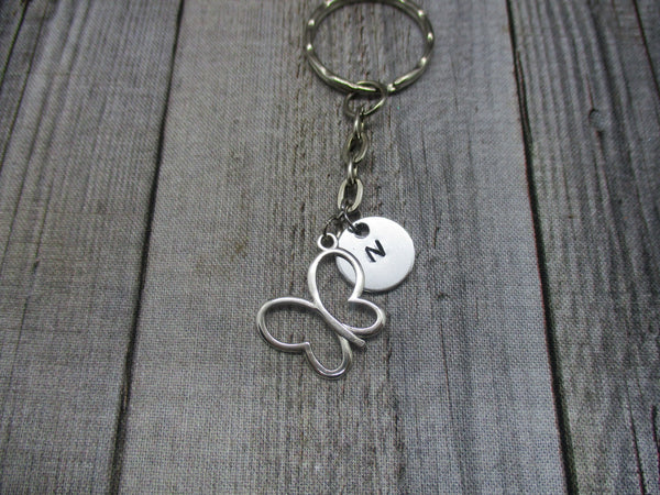 Silver Butterfly Keychain  Personalized Gifts Inital Key Ring Butterfly Lovers Gifts For Her Nature Keychain Customized Gift