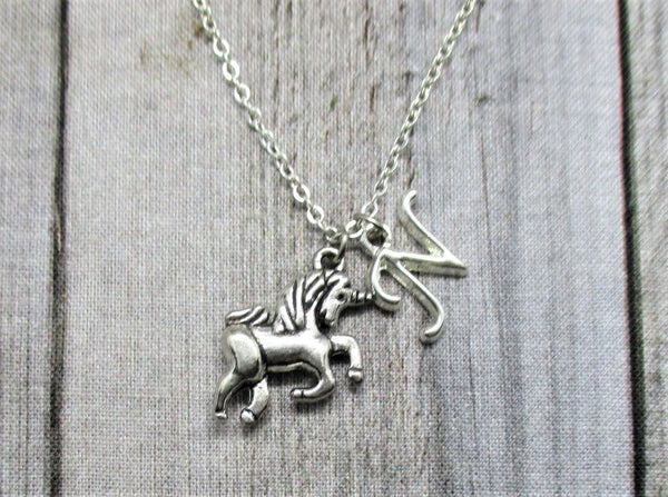 Unicorn Necklace, Personalized Unicorn Jewelry Gift, Mythology Lovers Initial Necklace, Letter Necklace