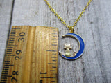 Gold Moon Necklace Blue Moon Necklace Celestial Jewelry Gifts For Her Cat Necklace Cat on Moon