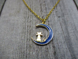 Gold Moon Necklace Blue Moon Necklace Celestial Jewelry Gifts For Her Cat Necklace Cat on Moon