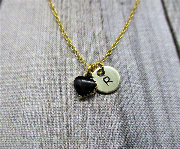 Dainty Gold Heart Necklace Customized Hand Stamped Letter Initial Black Heart Jewelry Kawaii Girlfriend Gifts For Her
