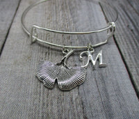 Ginkgo Leaf Charm Bracelet Bangle Bracelet W/ Initial Adjustable Leaf Gift Plant Bracelet Gifts For Mom