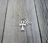 Customized Ankh Necklace, Letter Necklace, Initial Necklace  Small Ankh Jewelry Egyptian Ankh Charm Necklace