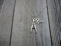 Customized Artist Compass Necklace Artist Tools Charm Necklace Caliper Necklace Letter/ Initial Compass Scribe Jewelry Gifts For Her