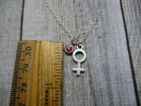 Female Sign Necklace W/ Birthstone Birth Month Jewelry Birthday Gift For Her Venus Necklace  Female Gender Necklace