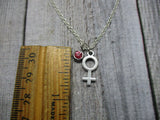 Female Sign Necklace W/ Birthstone Birth Month Jewelry Birthday Gift For Her Venus Necklace  Female Gender Necklace