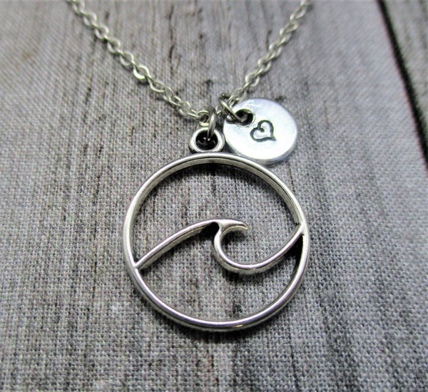 Ocean Necklace Personalized Ocean Wave Necklace  Letter Initial Beach Necklace Gifts For Her / Him  Beach Jewelry
