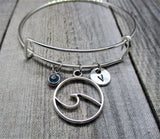 Ocean Wave Charm Bracelet W/ Birthstone Initial Bangle Bracelet Beach Jewelry Gift for Her Birthday Gift For Ocean Lovers Bracelet