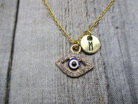 Gold Evil Eye Necklace Customized Hand Stamped Letter Initial Best Friend Jewelry Mom Gifts For Her