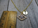 Gold Evil Eye Necklace Customized Hand Stamped Letter Initial Best Friend Jewelry Mom Gifts For Her