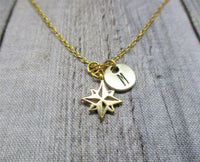 Gold Starburst Necklace Personalized Letter Initial Best Friend North Star Jewelry Gifts For Her