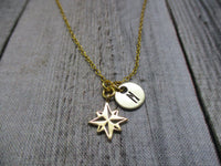 Gold Starburst Necklace Personalized Letter Initial Best Friend North Star Jewelry Gifts For Her