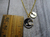 Gold Moon and Star Necklace Personalized Letter Initial Black Moon Jewelry Nocturnal Lover Gifts For Her