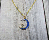 Gold Moon Necklace Blue Moon Necklace Celestial Jewelry Gifts For Her Cat Necklace Cat on Moon