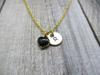 Dainty Gold Heart Necklace Customized Hand Stamped Letter Initial Black Heart Jewelry Kawaii Girlfriend Gifts For Her