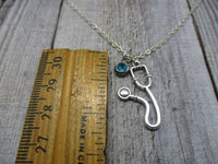 Stethoscope Necklace W/ Birthstone Birth Month Jewelry Birthday Gift For Her Medical Jewelry Nurse Gift  Medical Student Gift Stethoscope