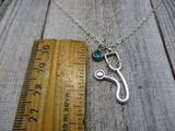 Stethoscope Necklace W/ Birthstone Birth Month Jewelry Birthday Gift For Her Medical Jewelry Nurse Gift  Medical Student Gift Stethoscope