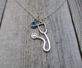 Stethoscope Necklace W/ Birthstone Birth Month Jewelry Birthday Gift For Her Medical Jewelry Nurse Gift  Medical Student Gift Stethoscope