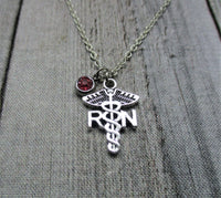 Caduceus Necklace W/ Birthstone Birth Month Jewelry Birthday Gift For Her Medical Jewelry Nurse Gift Nurse Necklace  RN Jewelry