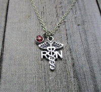 Caduceus Necklace W/ Birthstone Birth Month Jewelry Birthday Gift For Her Medical Jewelry Nurse Gift Nurse Necklace  RN Jewelry