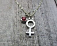 Female Sign Necklace W/ Birthstone Birth Month Jewelry Birthday Gift For Her Venus Necklace  Female Gender Necklace