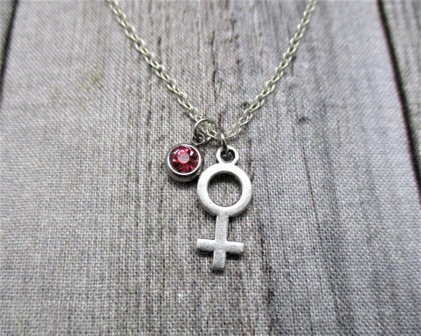 Female Sign Necklace W/ Birthstone Birth Month Jewelry Birthday Gift For Her Venus Necklace  Female Gender Necklace