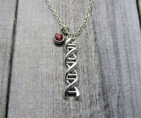 DNA Necklace Science Necklace W/ Birthstone Birth Month Jewelry Birthday Gift For Her Double Helix Necklace, Biology Necklace DNA Jewelry