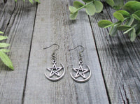 Star and Moon Earrings Pentacle Earrings Witch Earrings Pentagram Earrings Pentacle Jewelry Witch Gift For Her