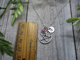 Pentacle Necklace W/ Birthstone  Initial Moon and Star Necklace Personalized Gifts For Her