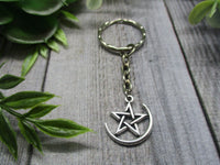 Pentacle Keychain Moon and Star Keychain Pentagram Keychain Witch Keychain Gifts For Her Witch Gifts Witchcore Keychain