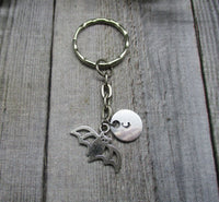 Silver Bat Keychain Bat  Personalized Gifts For Him / Her Inital Key Ring Animal Keychain