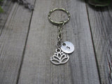 Lotus Flower Keychain Gifts For Her / Him Yoga Gift Personalized Inital Key Ring Lotus Keychain
