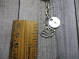 Lotus Flower Keychain Gifts For Her / Him Yoga Gift Personalized Inital Key Ring Lotus Keychain