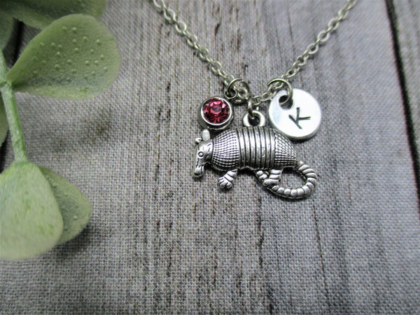 Armadillo Necklace W/ Birthstone Necklace Initial Texan Necklace Animal Jewelry  Armadillo Charm Jewelry Texan Gifts For Her