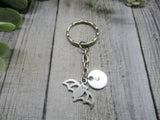 Silver Bat Keychain Bat  Personalized Gifts For Him / Her Inital Key Ring Animal Keychain