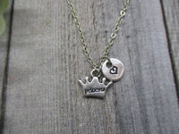 Princess Crown Charm Necklace Customized Crown Necklace Hand Stamped Letter Initial Princess Jewelry  Gifts For Her Daughter Jewelry