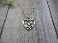Rose Necklace Heart Necklace Mom Gifts For Her Heart Jewelry Rose Jewelry Girlfriend Gifts