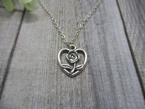 Rose Necklace Heart Necklace Mom Gifts For Her Heart Jewelry Rose Jewelry Girlfriend Gifts