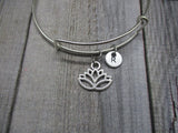 Lotus Flower Charm Bracelet Personalized Initial Bangle Yoga Jewelry Gifts for Her Birthday  Bracelet Lotus Jewerly
