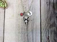 Bird Skull Necklace Customized Hand Stamped Letter Initial Animal Lovers Gift for Her Bird Skull Jewelry Birth Month Birthstone