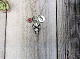 Bird Skull Necklace Customized Hand Stamped Letter Initial Animal Lovers Gift for Her Bird Skull Jewelry Birth Month Birthstone