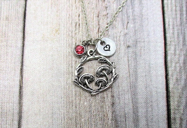 Mushrooms Necklace W/ Birthstone Initial Personalized Gifts  For Her Cottagecore Necklace Mushrooms Jewelry
